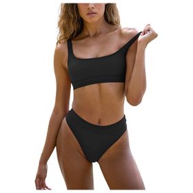 Generisch Dikini High Waist Push Up Karın Kapalı İki Parçalı Siyah Kadın Spor Bikini Seti