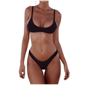 Generisch Dikini High Waist Push Up Seksi İki Parçalı Siyah Kadın Spor Bikini Seti