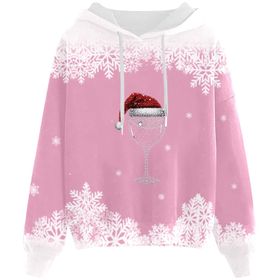 Generisch E Noel Kapüşonlu Modern Noel Baskılı Kışlık Uzun Kollu Gündelik Zarif Beyaz Kadın Sweatshirt