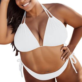 Generisch High Waist Push Up İki Parçalı Göbek Kapalı Beyaz Kadın Bikini