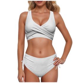 Generisch High Waist Push Up İki Parçalı Göbek Kapalı Beyaz Kadın Bikini