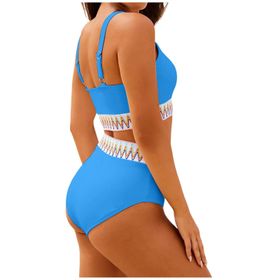 Generisch High Waist Push Up İki Parçalı Göbek Kapalı Mavi Kadın Bikini