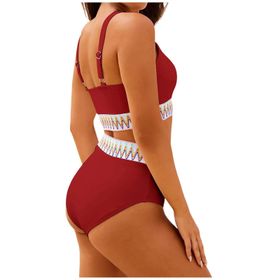 Generisch High Waist Push Up İki Parçalı Göbek Kapalı Şarap Kadın Bikini