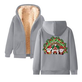 Generisch Noel Baskı 2025 Boş Zaman Kış Zarif Kapüşonlu Uzun Kollu Açık Gri-B Kadın Sweatshirt