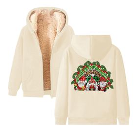 Generisch Noel Baskı 2025 Boş Zaman Kış Zarif Kapüşonlu Uzun Kollu Bej-B Kadın Sweatshirt