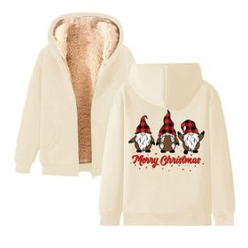 Generisch Noel Baskı 2025 Boş Zaman Kış Zarif Kapüşonlu Uzun Kollu Bej-C Kadın Sweatshirt