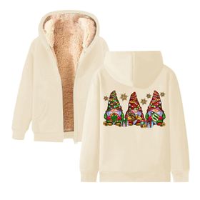 Generisch Noel Baskı 2025 Boş Zaman Kış Zarif Kapüşonlu Uzun Kollu Bej-E Kadın Sweatshirt