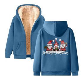 Generisch Noel Baskı 2025 Boş Zaman Kış Zarif Kapüşonlu Uzun Kollu Gök Mavisi-A Kadın Sweatshirt