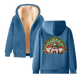 Generisch Noel Baskı 2025 Boş Zaman Kış Zarif Kapüşonlu Uzun Kollu Gök Mavisi-B Kadın Sweatshirt