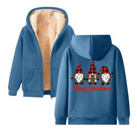 Generisch Noel Baskı 2025 Boş Zaman Kış Zarif Kapüşonlu Uzun Kollu Gök Mavisi-C Kadın Sweatshirt