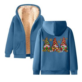 Generisch Noel Baskı 2025 Boş Zaman Kış Zarif Kapüşonlu Uzun Kollu Gök Mavisi Kadın Sweatshirt