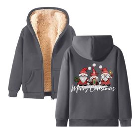 Generisch Noel Baskı 2025 Boş Zaman Kış Zarif Kapüşonlu Uzun Kollu Koyu Gri Kadın Sweatshirt