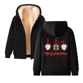 Generisch Noel Baskı 2025 Boş Zaman Kış Zarif Kapüşonlu Uzun Kollu Siyah-C Kadın Sweatshirt