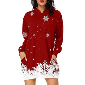 Generisch Noel Baskı 2025 Günlük Kış Kapüşonlu Uzun Kollu 1-Kırmızı Kadın Sweatshirt