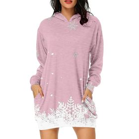 Generisch Noel Baskı 2025 Günlük Kış Kapüşonlu Uzun Kollu 1-Pembe Kadın Sweatshirt