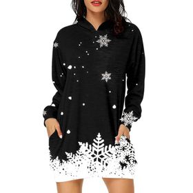 Generisch Noel Baskı 2025 Günlük Kış Kapüşonlu Uzun Kollu 1-Siyah Kadın Sweatshirt
