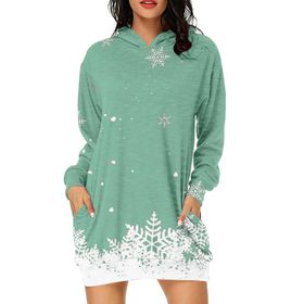 Generisch Noel Baskı 2025 Günlük Kış Kapüşonlu Uzun Kollu 1-Yeşil Kadın Sweatshirt