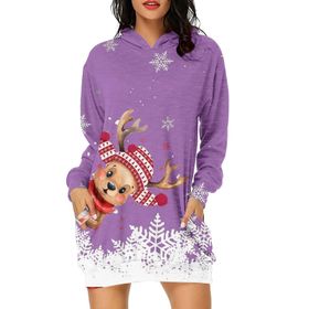 Generisch Noel Baskı 2025 Günlük Kış Kapüşonlu Uzun Kollu 6-Lila Kadın Sweatshirt