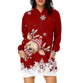 Generisch Noel Baskı 2025 Günlük Kış Kapüşonlu Uzun Kollu 7-Kırmızı Kadın Sweatshirt