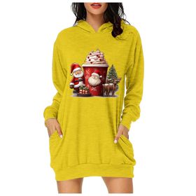 Generisch Noel Baskı 2025 Günlük Kış Kapüşonlu Uzun Kollu B-Sarı Kadın Sweatshirt