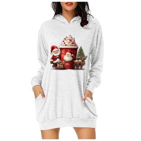 Generisch Noel Baskı 2025 Günlük Kış Kapüşonlu Uzun Kollu Beyaz Kadın Sweatshirt