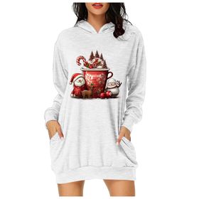 Generisch Noel Baskı 2025 Günlük Kış Kapüşonlu Uzun Kollu C-Beyaz Kadın Sweatshirt
