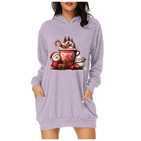 Generisch Noel Baskı 2025 Günlük Kış Kapüşonlu Uzun Kollu C-Lila Kadın Sweatshirt