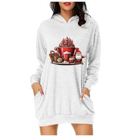 Generisch Noel Baskı 2025 Günlük Kış Kapüşonlu Uzun Kollu D-Beyaz Kadın Sweatshirt