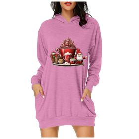 Generisch Noel Baskı 2025 Günlük Kış Kapüşonlu Uzun Kollu D-Pembe Kadın Sweatshirt
