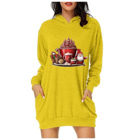 Generisch Noel Baskı 2025 Günlük Kış Kapüşonlu Uzun Kollu D-Sarı Kadın Sweatshirt