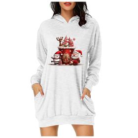 Generisch Noel Baskı 2025 Günlük Kış Kapüşonlu Uzun Kollu E-Beyaz Kadın Sweatshirt