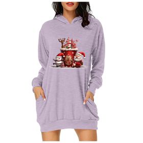 Generisch Noel Baskı 2025 Günlük Kış Kapüşonlu Uzun Kollu E-Lila Kadın Sweatshirt