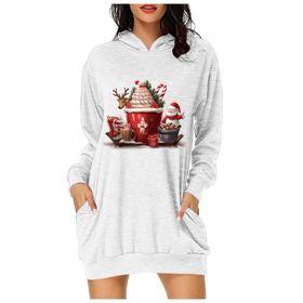 Generisch Noel Baskı 2025 Modern Kapüşonlu Uzun Kollu Beyaz 2 Kadın Sweatshirt