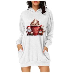 Generisch Noel Baskı 2025 Modern Kapüşonlu Uzun Kollu Beyaz 3 Kadın Sweatshirt