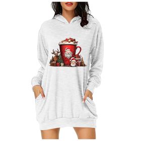 Generisch Noel Baskı 2025 Modern Kapüşonlu Uzun Kollu Beyaz 5 Kadın Sweatshirt