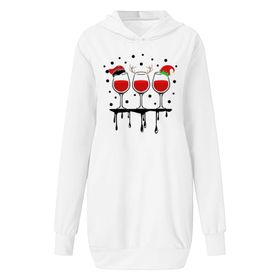 Generisch Noel Baskı 2025 Modern Kapüşonlu Uzun Kollu Beyaz-BA Kadın Sweatshirt