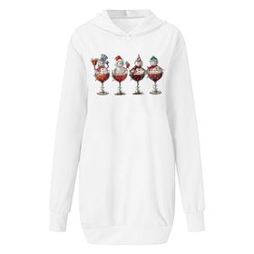 Generisch Noel Baskı 2025 Modern Kapüşonlu Uzun Kollu Beyaz-D Kadın Sweatshirt