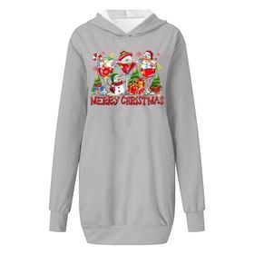 Generisch Noel Baskı 2025 Modern Kapüşonlu Uzun Kollu Gri-A Kadın Sweatshirt