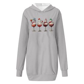 Generisch Noel Baskı 2025 Modern Kapüşonlu Uzun Kollu Gri-D Kadın Sweatshirt