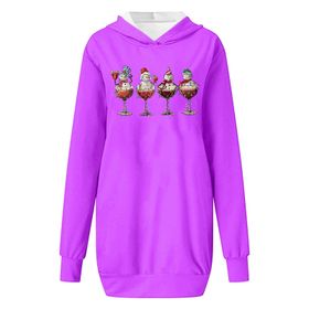 Generisch Noel Baskı 2025 Modern Kapüşonlu Uzun Kollu Leylak Kadın Sweatshirt