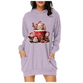 Generisch Noel Baskı 2025 Modern Kapüşonlu Uzun Kollu Lila 1 Kadın Sweatshirt