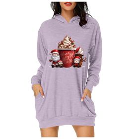 Generisch Noel Baskı 2025 Modern Kapüşonlu Uzun Kollu Lila 3 Kadın Sweatshirt