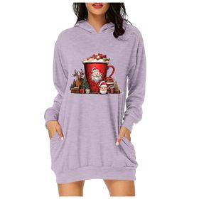 Generisch Noel Baskı 2025 Modern Kapüşonlu Uzun Kollu Lila 5 Kadın Sweatshirt