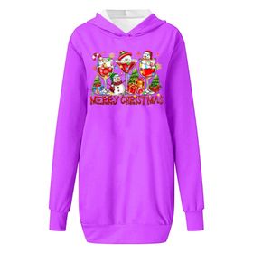 Generisch Noel Baskı 2025 Modern Kapüşonlu Uzun Kollu Lila-A Kadın Sweatshirt