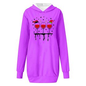 Generisch Noel Baskı 2025 Modern Kapüşonlu Uzun Kollu Lila-B Kadın Sweatshirt