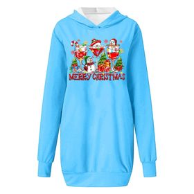 Generisch Noel Baskı 2025 Modern Kapüşonlu Uzun Kollu Mavi-A Kadın Sweatshirt