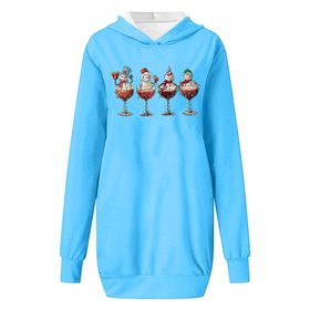 Generisch Noel Baskı 2025 Modern Kapüşonlu Uzun Kollu Mavi-D Kadın Sweatshirt