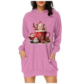 Generisch Noel Baskı 2025 Modern Kapüşonlu Uzun Kollu Pembe 1 Kadın Sweatshirt