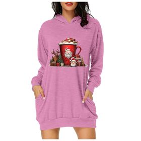 Generisch Noel Baskı 2025 Modern Kapüşonlu Uzun Kollu Pembe 5 Kadın Sweatshirt