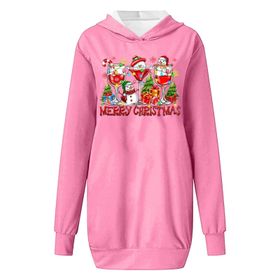 Generisch Noel Baskı 2025 Modern Kapüşonlu Uzun Kollu Pembe-A Kadın Sweatshirt